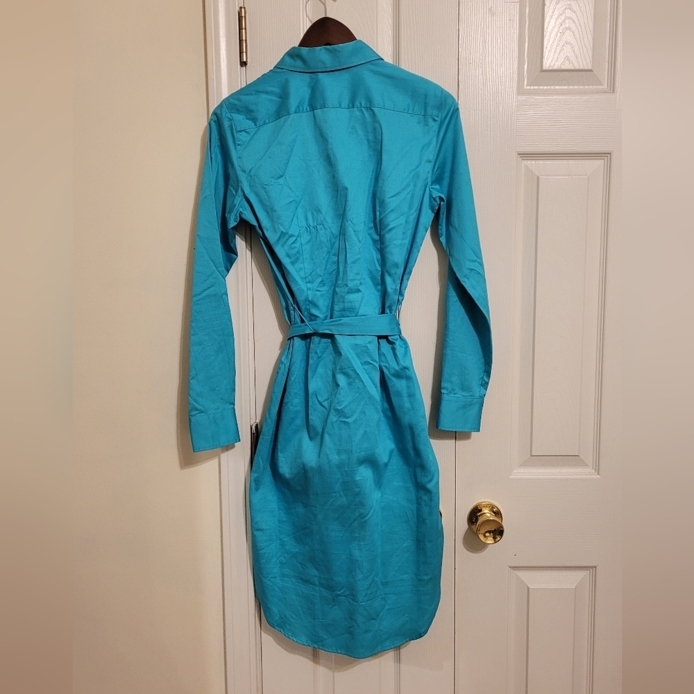 Ralph Lauren Turquoise Long Sleeve Belted Shirt Dress, Size 2 - Picture 3 of 4